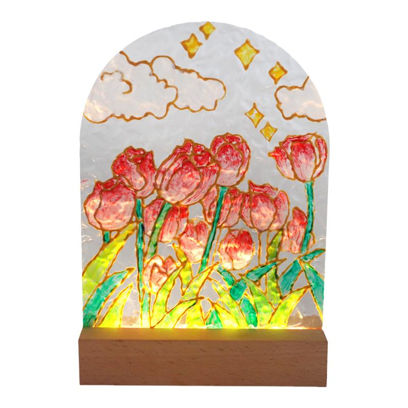 玻璃画小夜灯郁金香diy