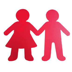 高18cm手工人模剪纸红色卡纸男生女生手拉手人物美术课材料纸片人