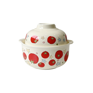 SHˇ可爱番茄泡面碗带盖高颜值陶瓷碗食品级特别好看的家用吃饭碗