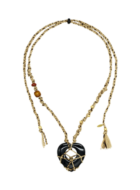 LAZY CIRCLES黑玛瑙爱心手工编织毛衣链