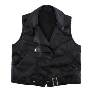 街舞儿童皮衣夹克男女童嘻哈机车黑色皮马甲架子鼓演出服走秀摄影