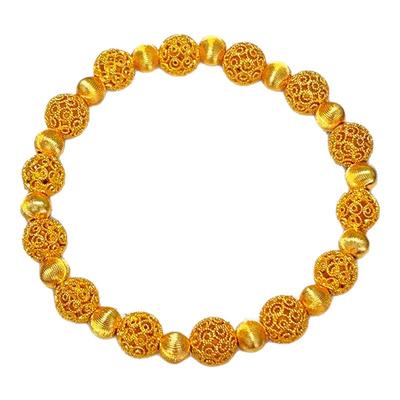 女沙金镂空花丝拉丝猫眼绣球手链