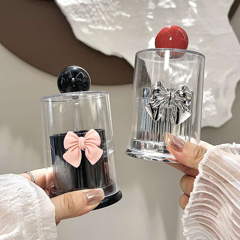 牙签筒透明亚克力蝴蝶结牙签收纳盒物件家用整理桌面罐收纳小棉签