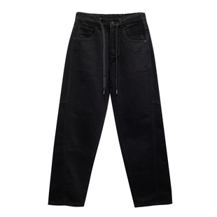 布冷布热 黑色加绒牛仔裤男冬季磨毛薄绒宽松直筒潮牌保暖长裤子