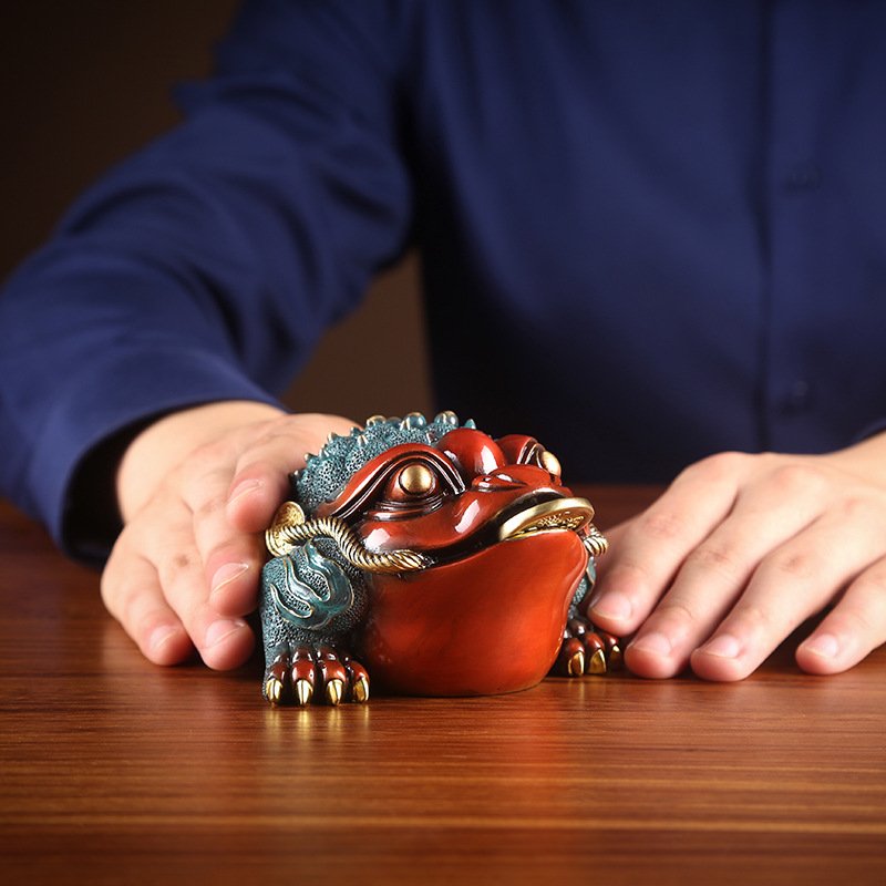 彩铜金蟾摆件办公室家居室内桌面蟾蜍工艺礼品铜金蟾小摆设