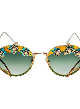 美国代购手作花朵渐变太阳镜