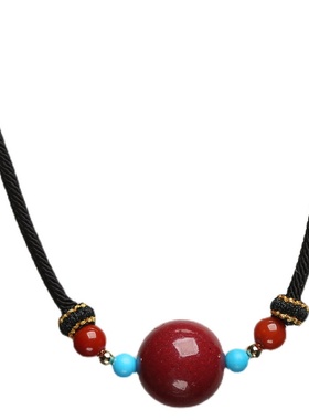 天然原矿朱砂转运珠锁骨链女礼物