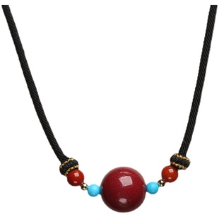 原矿朱砂转运珠六字真言情侣吊坠项链女锁骨链本命年好运礼物现货