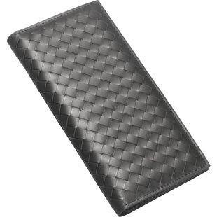 新款真皮卡包男款超薄 潮牌编织男士长款钱包一体 大容量高档卡夹
