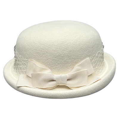 氛围感蝴蝶结优雅复古羊毛呢盆帽