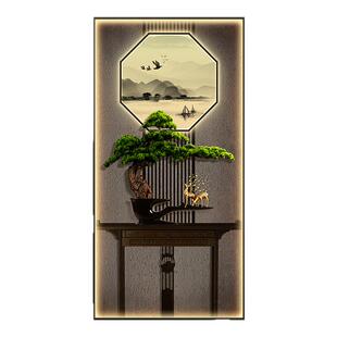 迎客松新中式玄关画装饰画带灯入户门正对墙画客厅走廊挂画迎门画