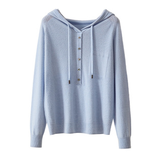 春竹春季新款无缝一体纯羊毛连帽针织卫衣休闲慵懒风保暖女羊毛衫