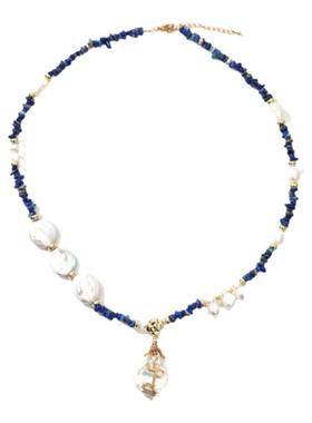 青金石绕线纽扣巴洛克珍珠项链轻奢饰品小众百搭气质复古旗袍配饰