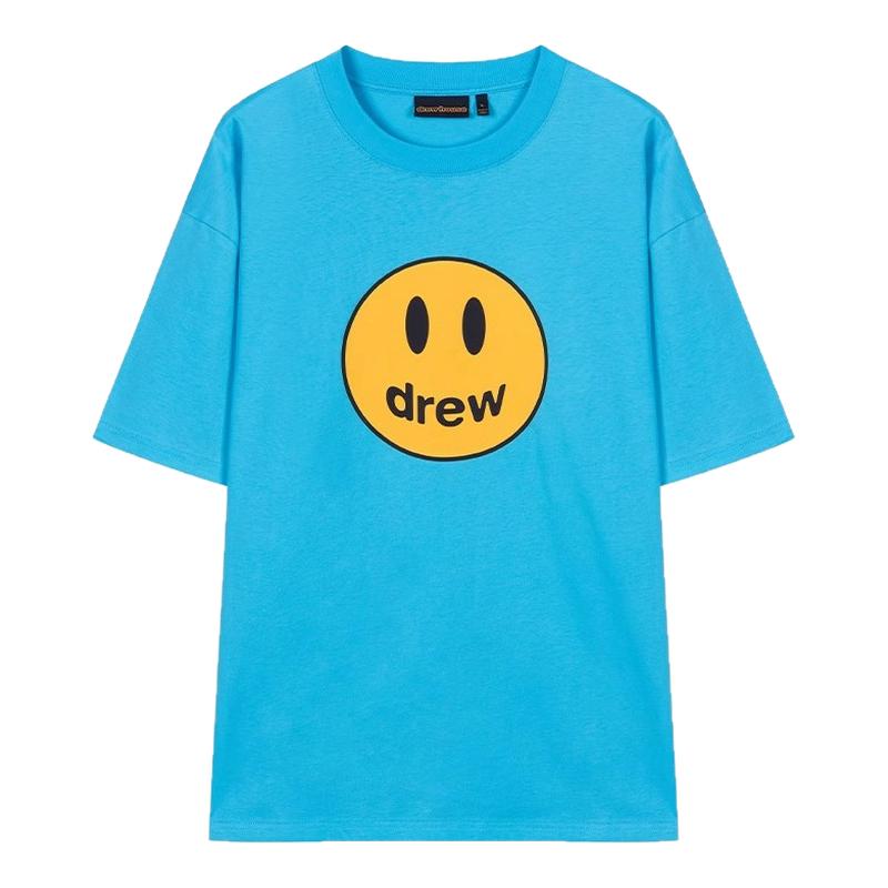 正品drewhouse湖蓝色经典笑脸T恤