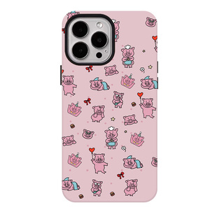 粉红玛莎猪适用苹果17promax手机壳iphone16pro菲林磁吸支架个性华为P80小米15小众vivo防摔保护壳oppo卡通风