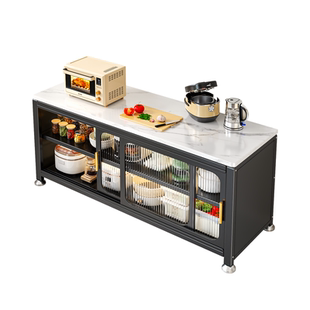 厨房置物架家用落地多层岩板储物柜多功能微波炉烤箱碗柜收纳柜子