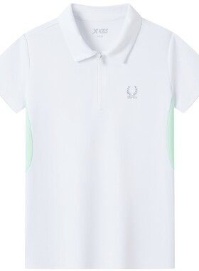 特步童装儿童短袖t恤女童夏季速干网球半拉链POLO衫大童运动上衣