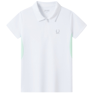 特步童装儿童短袖t恤女童夏季速干网球半拉链POLO衫大童运动上衣