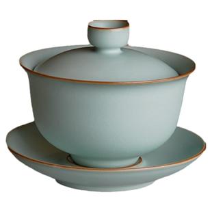 汝窑盖碗茶杯单个大号泡茶碗景德镇汝瓷三才杯手工陶瓷茶具冰裂釉