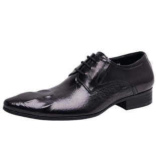 英伦鳄鱼纹男式皮鞋尖头正装皮鞋婚鞋头层软牛皮休闲鞋男单鞋子潮