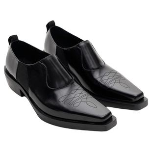 AMBSOM「福利款」高级感百搭乐福鞋尖头翘头皮鞋花草刺绣便鞋男女