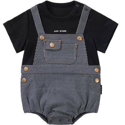 JUZI STORE童装连体衣针织牛仔条纹假两件婴儿连体服中性1023532