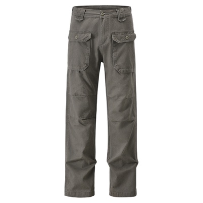 美式复古多口袋褶皱微喇工装裤