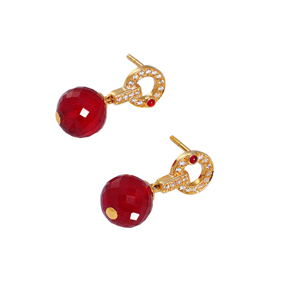 若华珠宝星瞳 大颗粒刻面红宝石耳环女18K金彩宝耳钉耳饰礼物定制