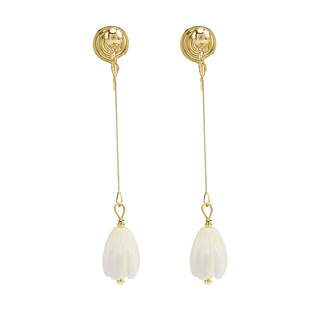 超仙白玉兰花苞无耳洞蚊香盘耳夹古风长款耳坠高级感耳钉耳环耳饰