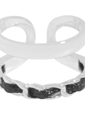 双层黑色滴胶戒指纯银小香风女