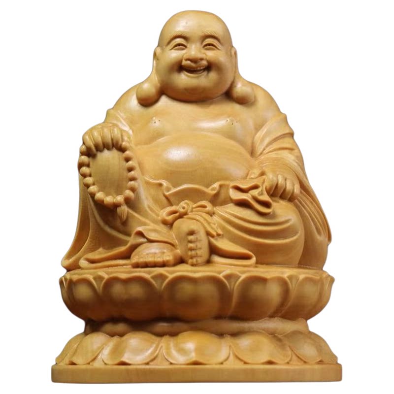 小弥勒佛木雕实木摆件招财黄杨木
