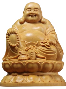 小弥勒佛木雕实木摆件招财黄杨木