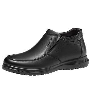 奥康男鞋时尚加绒保暖爸爸棉鞋休闲真皮套脚舒适高帮皮短靴子