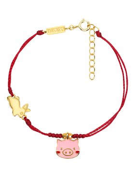 thisness纯银镀金兔子小猪红绳