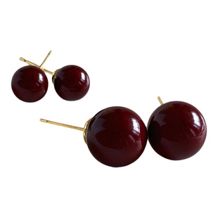 复古酒红色豆豆耳钉女简约小众独特轻奢纯银针耳环高级感气质耳饰