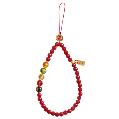 天然红玛瑙五路财神招财手机挂饰