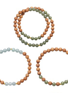 潮宏基足金翡翠和田玉檀香木手链