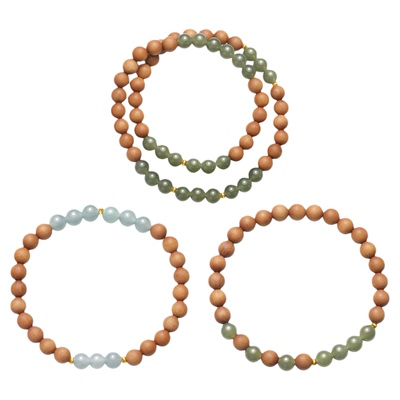 潮宏基足金翡翠和田玉檀香木手链