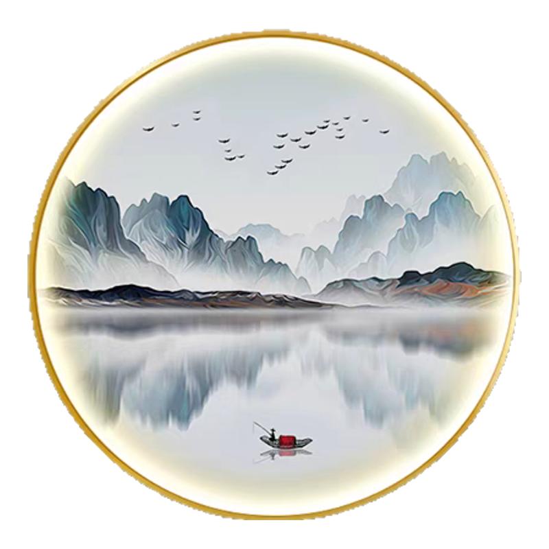 新中式圆形灯画水墨意境山水画