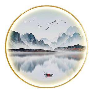 新中式圆形灯画水墨意境山水画
