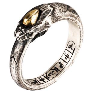 轮回之环925银衔尾蛇戒指男款复古神秘黄金蛇眼点缀高级质感尾戒