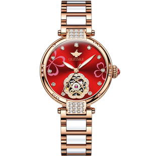 瑞士认证正品牌手表女士机械表女式镂空陶瓷【情人节礼物送女友】