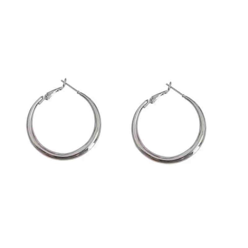 银色大耳圈女高级感耳环简约大气