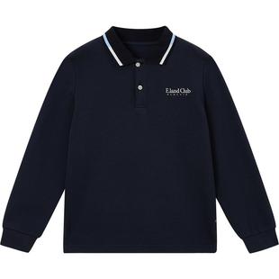 eland kids衣恋童装男童女童POLO衫2025春秋复古刺绣撞色条纹上衣