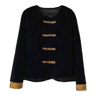 秋装上衣翻领长袖休闲宽松常规开衫真羊羔毛皮一体羊剪绒皮草外套