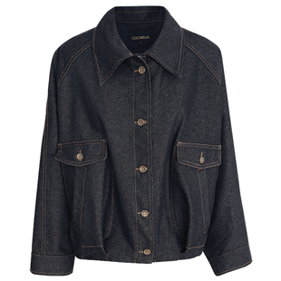 COCOBELLA时髦豹纹休闲短款牛仔外套女26早春廓形上衣DN0058