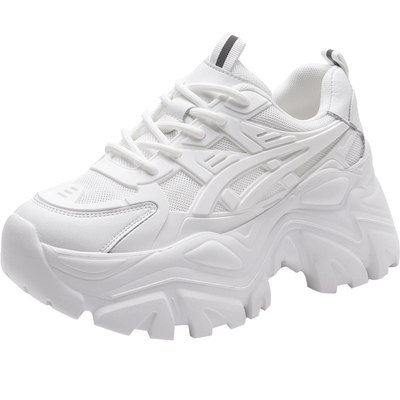 欧货厚底圆头老爹鞋女透网小白鞋