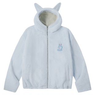 PSO Brand男装女装摇粒绒可爱小兔毛绒耳朵宽松连帽外套秋季上衣