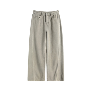 爆款茶灰色弯刀裤女保暖加绒牛仔裤冬加厚新款超火奶茶色镰刀裤子