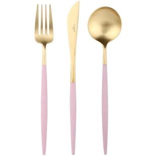Cutipol樱花粉金西餐具刀叉勺子筷子套装不锈钢调羹轻奢咖啡小勺